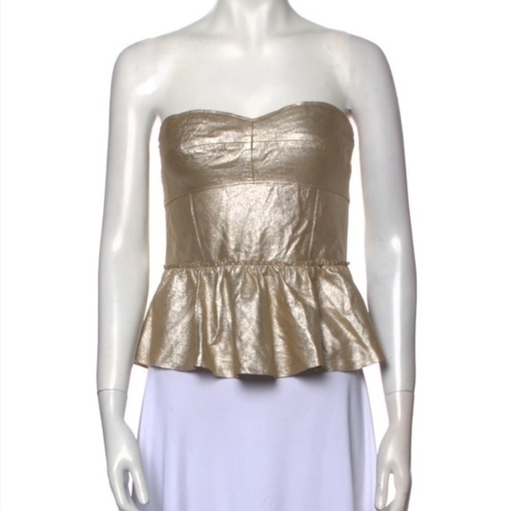 Rebecca Taylor Metallic Gold Strapless Peplum Camisole